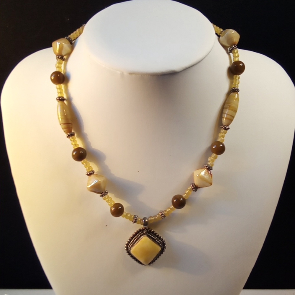Vintage Jasper and Picture Jasper bead on Silver Necklace